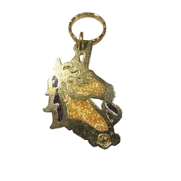 Crown Stain Glass Type Unicorn Keychain Orange/Yellow Gold Tone - Picture 5 of 5